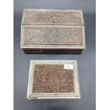 Antique writing box with one other, both with highly carved wooden design and marquetry