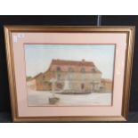 Watercolour depicting village scene signed and dated 1970. (67x84cm)