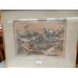 Chinese painting on silk depicting countryside scene signed .