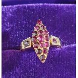 9ct gold art Deco themed garnet set ring.