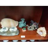 Lot of oriental themed collectables includes bronzed dragon etc .