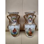 Pair of Victorian panel painted vases .