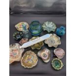 Mixed lot of glass ware to include carnival glass and opalescent rolling pin.