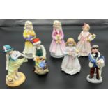 Seven various Royal Doulton Figurines, Charity HN3087, Faith HN3082, Bedtime HN3418, Old Ben HN3190,