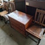 Vintage chest of drawers together with 3 deco style chairs.