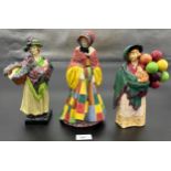 Three Royal Doulton lady figurines, The balloon Seller HN583, The Parson's Daughter HN 564 & Sweet