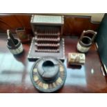Collection of collectables to include parquetry cigarette holder dispenser, Quill ashtray dish &