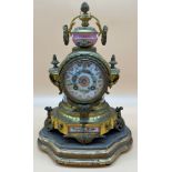 19th century French Ormolu and porcelain painted mantel clock. Movement by Palais Royal Leroy Et