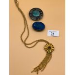 Arts and Crafts Ruskin brooch, together with a silver and blue agate stone brooch. Also in the lot