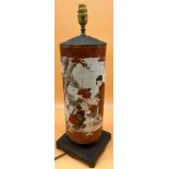 Antique Japanese hand painted large porcelain lamp. [53cm high]