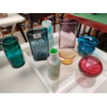 A collection of art glass to include various white friars' items and hand-blown art glass vase .