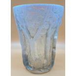 Large Art Deco French glass pressed vase. In a Rene Lalique style, Raised tree trunk design. [25.5cm