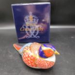 Royal crown Derby pheasant paperweight with stopper and box. 18 cm in length.