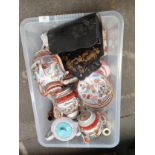 Box of collectables includes oriental Japanese 3 piece set etc.