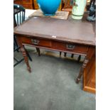 19th Century antique mahogany writing desk with brown leather top.