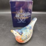 Royal crown Derby paperweight blue bird signed by Sue Rowe with box . 11cm in length.