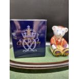 Royal crown Derby paperweight Scottish teddy bear Fraser with box . 8 cm in height .