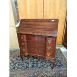 Antique Three Drawer Writing Bureau. Supported on Queen Anne Legs.