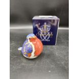 Royal crown Derby robin paperweight with stopper and box.