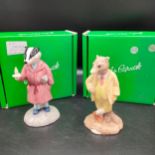 2 Beswick wind and the willows figures Mr badger and Mr ratty with boxes . Tallest 14 cm .