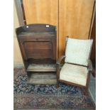 19th century ladies slim line Writing bureau / bookcase together with 1930s 40s armchair.