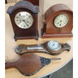 A Collection of Vintage clocks with barometer and Bellows.