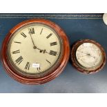 19th century wall clock together with antique barometer .
