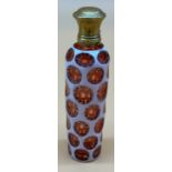 Antique facet cut Bohemian [Moser style] cranberry glass perfume bottle, white glass over lay.