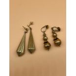 Pair of 9ct gold drop earrings together with a pair of antique gold tone earrings. [9ct- 4.