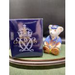 Royal crown Derby school boy teddy paperweight with stopper and box . 8 cm in height.