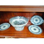 Shelf of antique porcelain includes Victorian bowl etc.