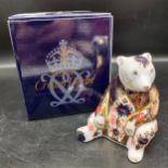 Royal crown Derby paperweight imari Bear with box . 11cm in height .