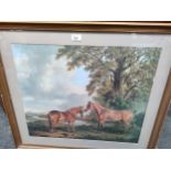 Large print depicting horses after Chas towner pinxit 1916 in fitted framing.
