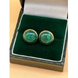 Pair of 9ct yellow gold and malachite earrings. [Will post]
