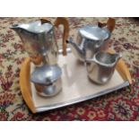 5-piece picquot ware tea service includes tray.