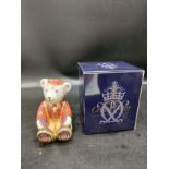 Royal crown Derby Scottish teddy bear Fraser with box . 8cm in height .