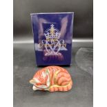 Royal crown Derby ginger kitten figure with box . 8cm in length .