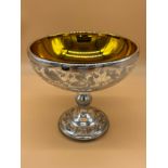 Victorian Mercury glass compote pedestal bowl, silver and gold design. [22cm high]