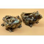 Two Chinese drip glaze toad shaped pots. [17cm in length] [As found in areas]