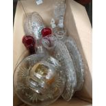 Box of vintage glass ware includes decanter etc.