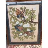 Large Oriental bird scene painting on silk framed .