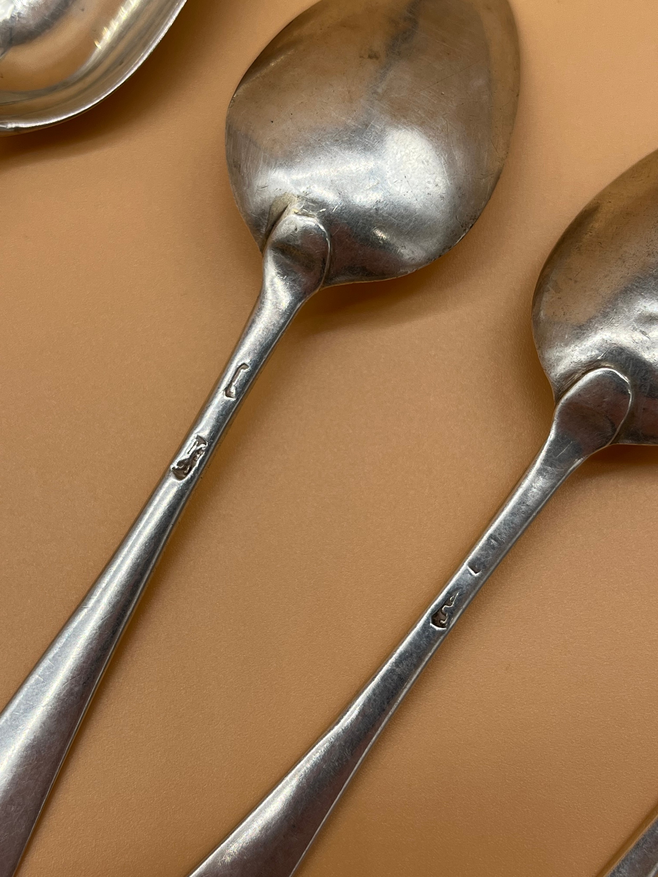 Four antique silver tea spoons together with London silver tea spoon. [72.89grams] [Will post] - Image 2 of 3