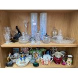 2 shelf of collectables includes art glass etc .