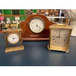Edwardian 8 day mantle clock , brass swiza 7 jewel clock together with 1 other .