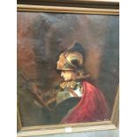 Large Oil painting depicting Alexander the great in knights armour signed with details on back set