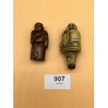 Antique Japanese Meiji period carved netsuke monk figure together with resin style figure.