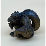 Japanese hand carved netsuke sculpture of a dragon, Unsigned. [4cm in length]