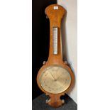 Large Antique Camberlain & Son London oak cased barometer and thermometer [Mercury] [121cm in