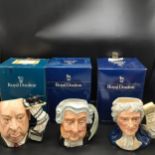 A Group of 3 Royal doulton character Toby jugs includes the lawyer , Alfred Hitchcock and Thomas