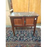 Edwardian double section pot cupboard with marble top.